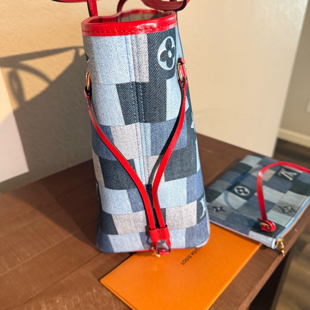 Louis Vuitton Blue Patchwork Denim Neverfull Tote… - image 3